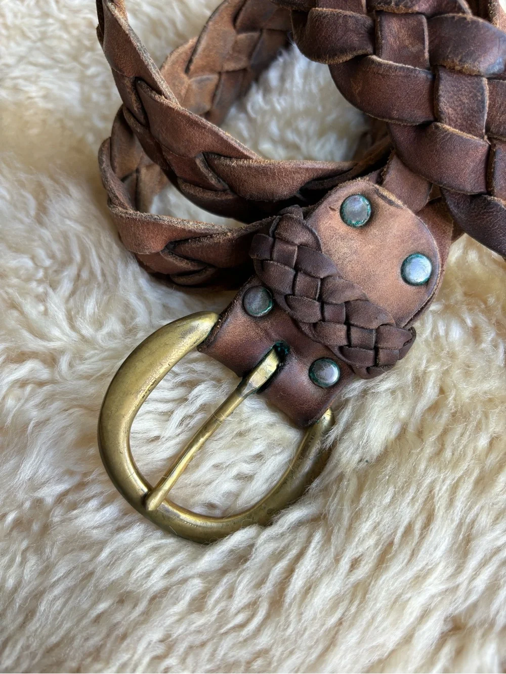 Vintage Braided Leather and Brass Belt